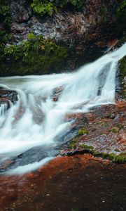 Preview wallpaper river, cascade, stones, grass, nature