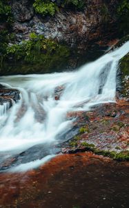Preview wallpaper river, cascade, stones, grass, nature