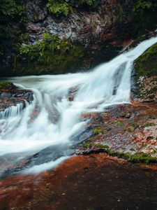 Preview wallpaper river, cascade, stones, grass, nature