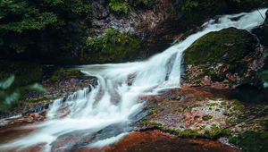 Preview wallpaper river, cascade, stones, grass, nature