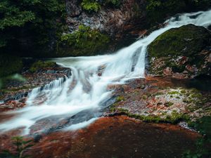 Preview wallpaper river, cascade, stones, grass, nature