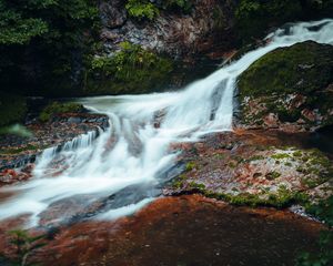 Preview wallpaper river, cascade, stones, grass, nature