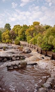 Preview wallpaper river, cascade, stones, trees, nature