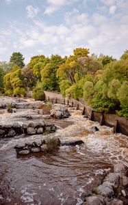 Preview wallpaper river, cascade, stones, trees, nature