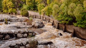 Preview wallpaper river, cascade, stones, trees, nature