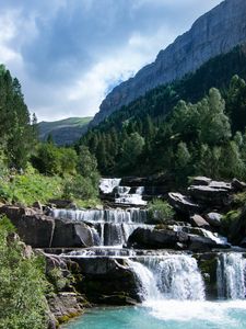 Preview wallpaper river, cascade, stones, trees, nature, landscape