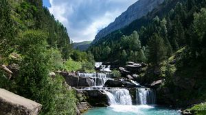 Preview wallpaper river, cascade, stones, trees, nature, landscape