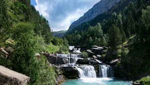 Preview wallpaper river, cascade, stones, trees, nature, landscape