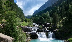 Preview wallpaper river, cascade, stones, trees, nature, landscape