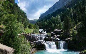 Preview wallpaper river, cascade, stones, trees, nature, landscape