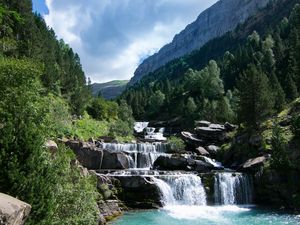 Preview wallpaper river, cascade, stones, trees, nature, landscape