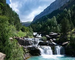 Preview wallpaper river, cascade, stones, trees, nature, landscape