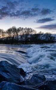 Preview wallpaper river, cascade, stones, trees, evening, landscape