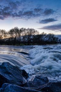 Preview wallpaper river, cascade, stones, trees, evening, landscape