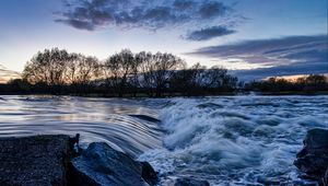 Preview wallpaper river, cascade, stones, trees, evening, landscape