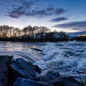 Preview wallpaper river, cascade, stones, trees, evening, landscape