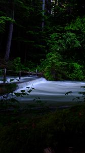 Preview wallpaper river, cascade, trees, dark