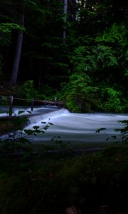 Preview wallpaper river, cascade, trees, dark