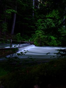 Preview wallpaper river, cascade, trees, dark