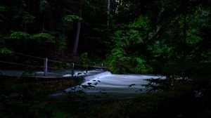 Preview wallpaper river, cascade, trees, dark