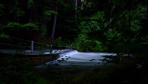 Preview wallpaper river, cascade, trees, dark