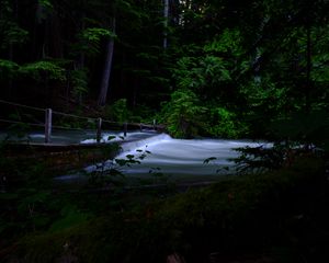 Preview wallpaper river, cascade, trees, dark