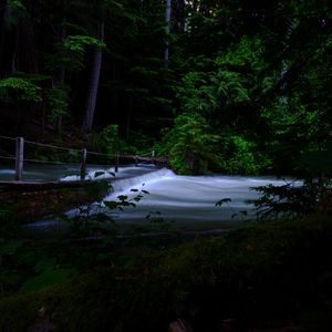 Preview wallpaper river, cascade, trees, dark