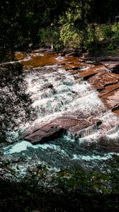 Preview wallpaper river, cascade, water, stones, landscape, trees