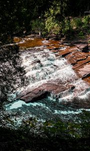 Preview wallpaper river, cascade, water, stones, landscape, trees