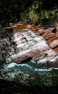 Preview wallpaper river, cascade, water, stones, landscape, trees