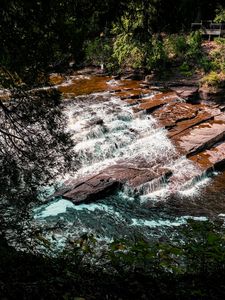 Preview wallpaper river, cascade, water, stones, landscape, trees