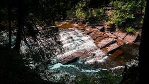 Preview wallpaper river, cascade, water, stones, landscape, trees