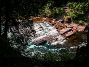 Preview wallpaper river, cascade, water, stones, landscape, trees