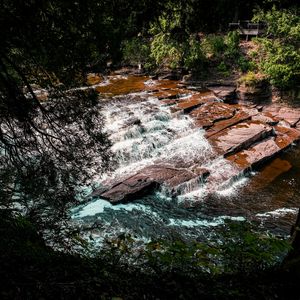 Preview wallpaper river, cascade, water, stones, landscape, trees