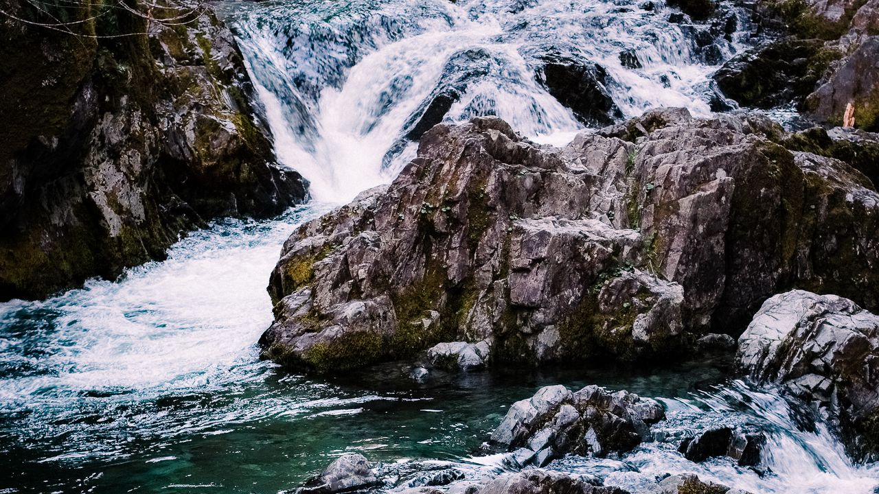 Wallpaper river, cascade, water, stones, landscape