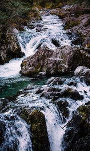 Preview wallpaper river, cascade, water, stones, landscape