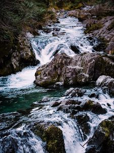 Preview wallpaper river, cascade, water, stones, landscape