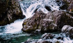 Preview wallpaper river, cascade, water, stones, landscape