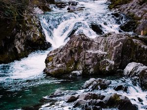 Preview wallpaper river, cascade, water, stones, landscape
