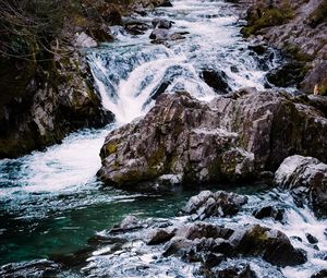 Preview wallpaper river, cascade, water, stones, landscape