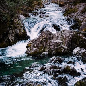 Preview wallpaper river, cascade, water, stones, landscape