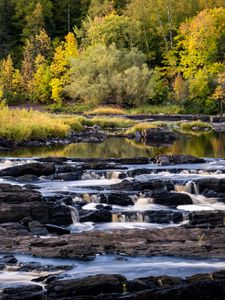 Preview wallpaper river, cascade, water, rocks, forest, landscape