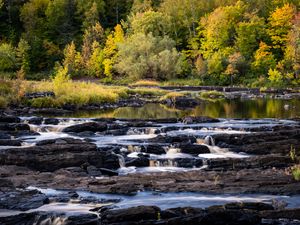 Preview wallpaper river, cascade, water, rocks, forest, landscape