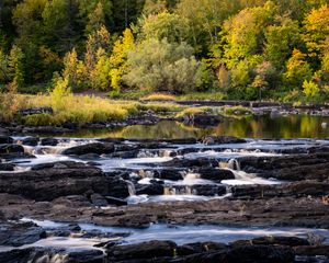 Preview wallpaper river, cascade, water, rocks, forest, landscape