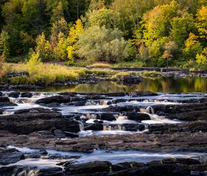 Preview wallpaper river, cascade, water, rocks, forest, landscape