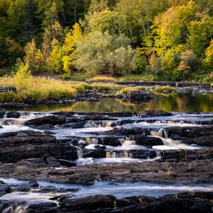 Preview wallpaper river, cascade, water, rocks, forest, landscape