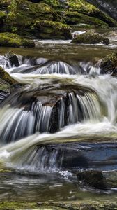 Preview wallpaper river, cascade, water, moss