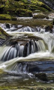 Preview wallpaper river, cascade, water, moss