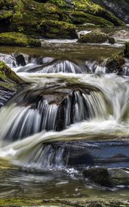 Preview wallpaper river, cascade, water, moss