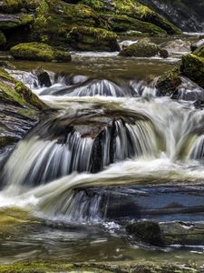 Preview wallpaper river, cascade, water, moss